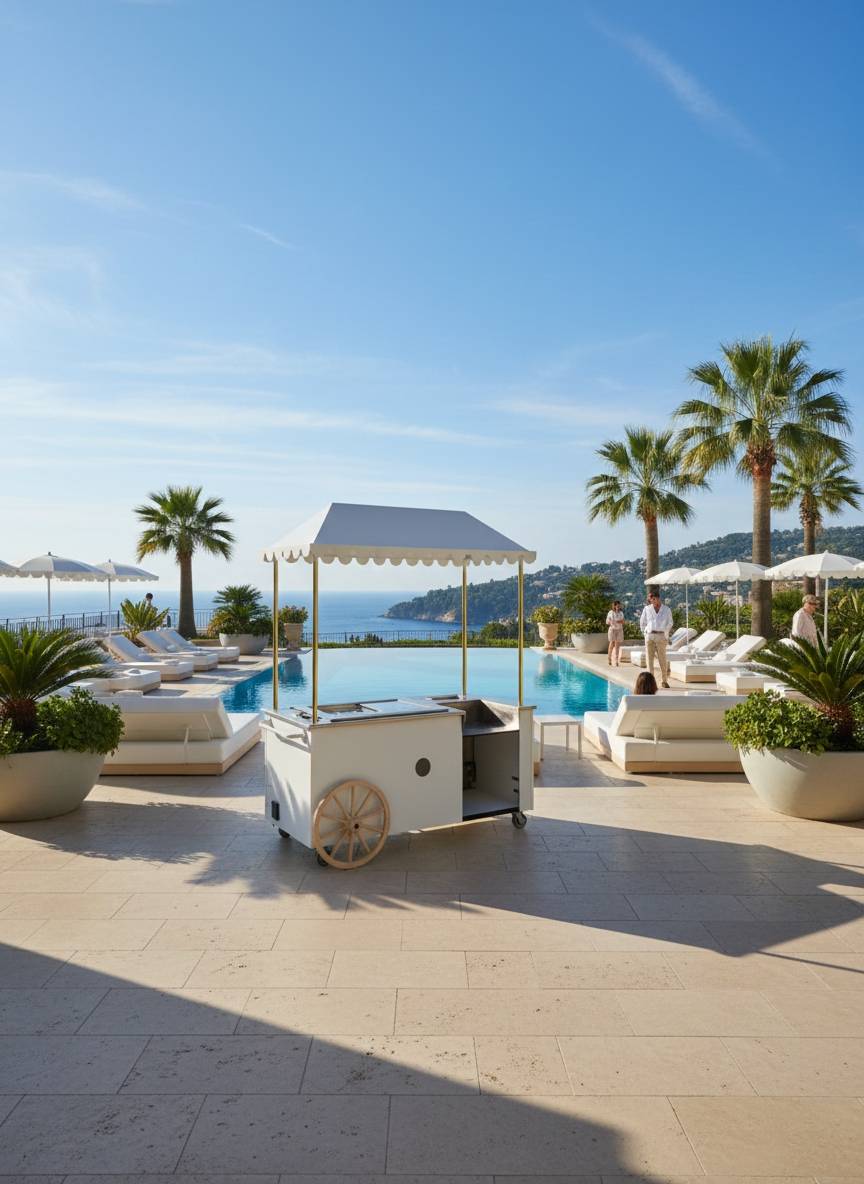 Chariot vintage pour préparation et vente de crêpes et glaces, solution mobile clé en main pour professionnels à Bordeaux 33