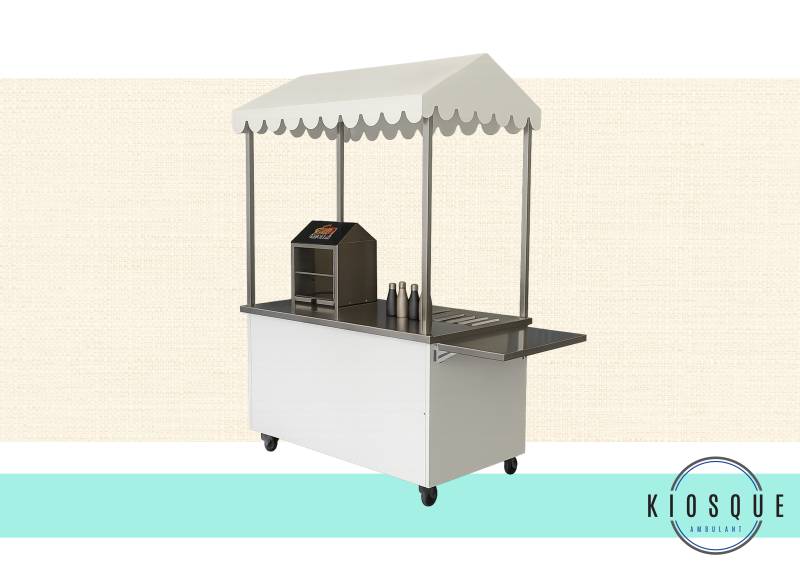 Stand mobile avec équipements et vitrine chauffante pour vente à emporter ou restauration rapide à Paris 75