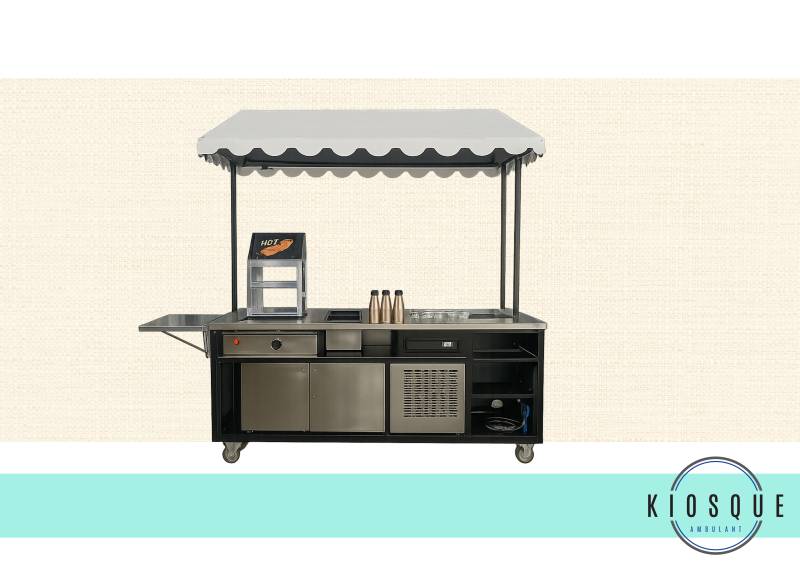 Chariot mobile avec réfrigération intégrée et équipements professionnels pour restauration street food à Rouen 76