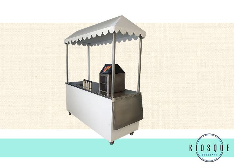 Stand mobile avec plan de travail en inox aux normes d'hygiène pour restauration ambulante à Nantes 44