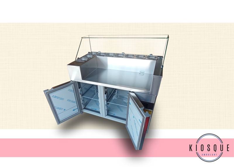vente de stand sur roulettes réfrigéré en inox avec saladette et plan de travail inox pour la restauration collective à Strasbourg 67