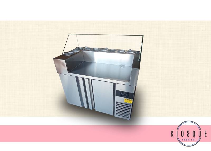 fournisseur de meuble saladette sur roulettes avec bac gastro, vitre et plan de travail inox à Dijon 21