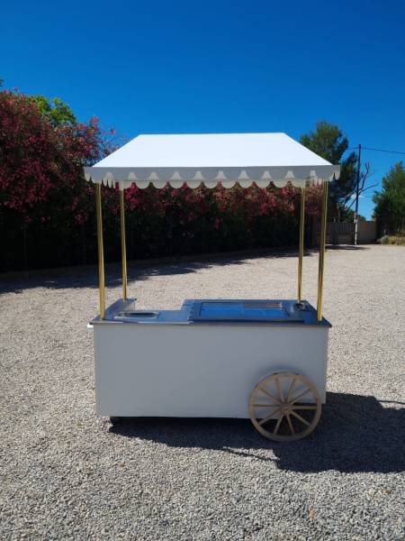 Chariot crêpes et à glaces au style traditionnel vintage pour professionnel de la restauration, l'hôtellerie et de l'événementiel